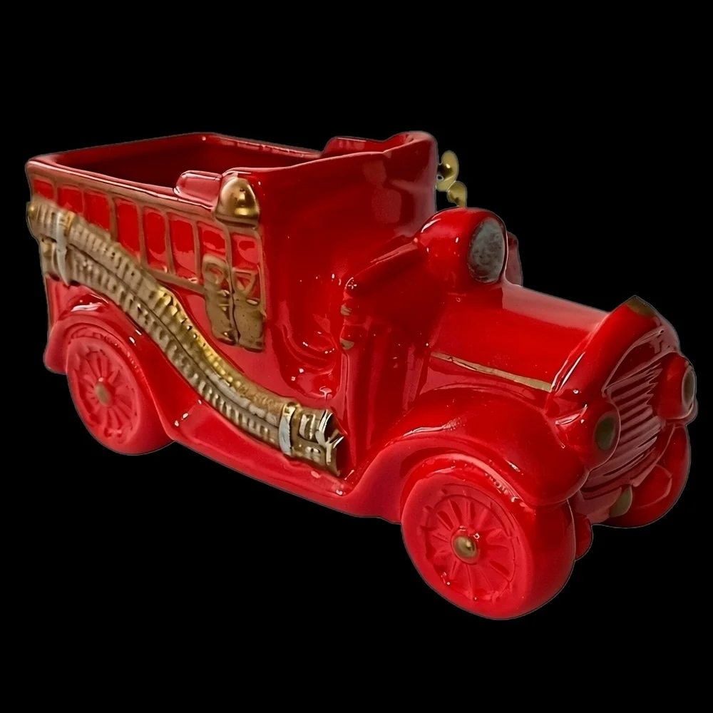 Vintage Fire Truck Planter Ceramic Red Kids Room Firetruck Nursery Decor Storage
